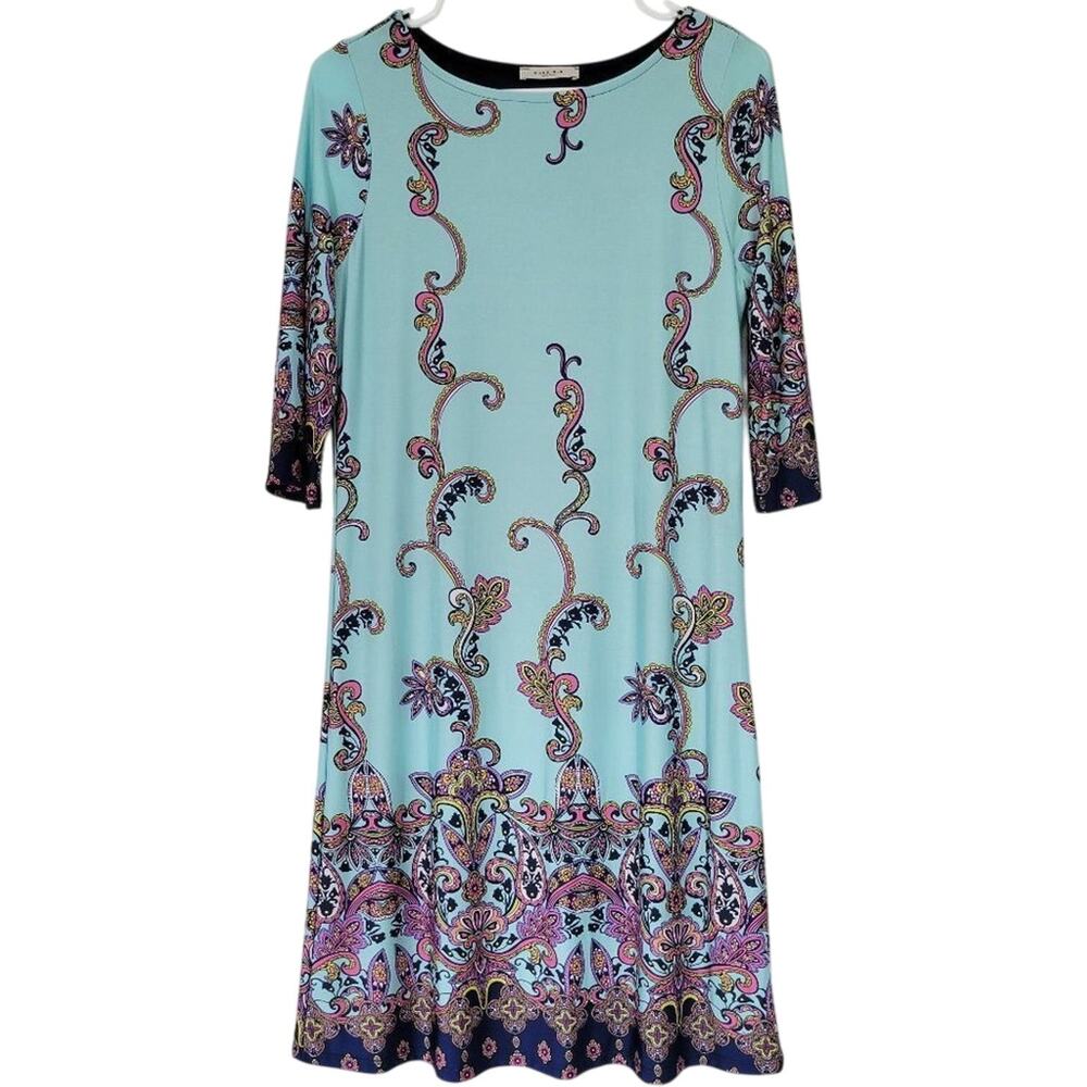 Gilli Paisley Print Dress Womens Blue Pink 3/4 Sleeve Casual Knee Length